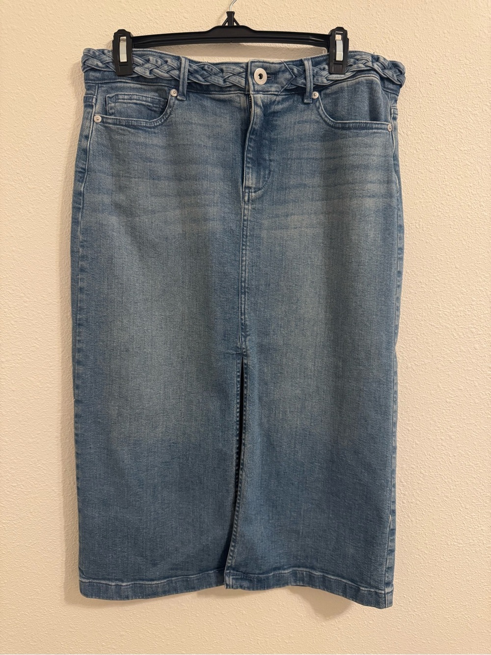 J.Jill Denim Braided Waist Midi Skirt Size 10 Petite